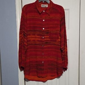 Chico's 100% Silk Striped Red and Orange Blouse  Chico's Size 2